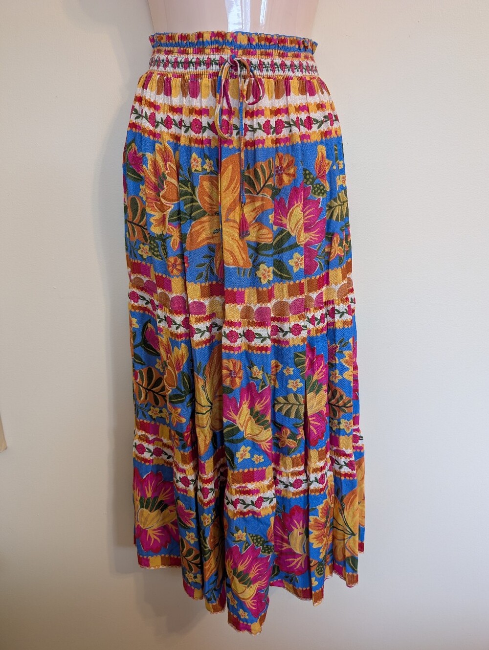 Farm Rio Colourful Floral Print Flowy Tiered Midi Skirt XS - Picture 2 of 12